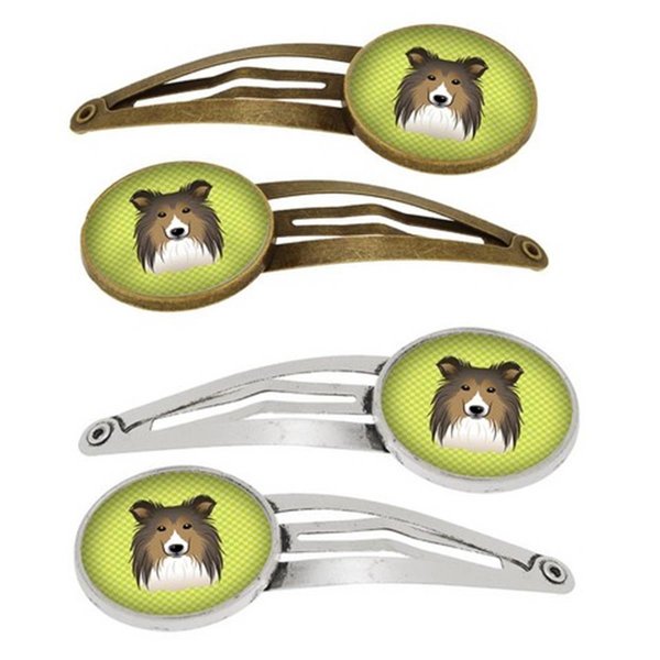 Carolines Treasures Checkerboard Lime Green Sheltie Barrettes Hair Clips, Set of 4, 4PK BB1304HCS4